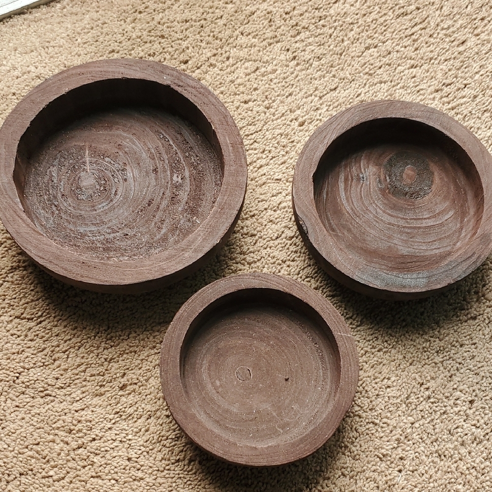 Set of Three Rustic Wooden Bowls